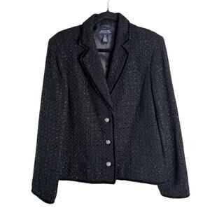 Jones New York Signature Black Shimmer Tweed Blazer Jacket 14 Bling Buttons